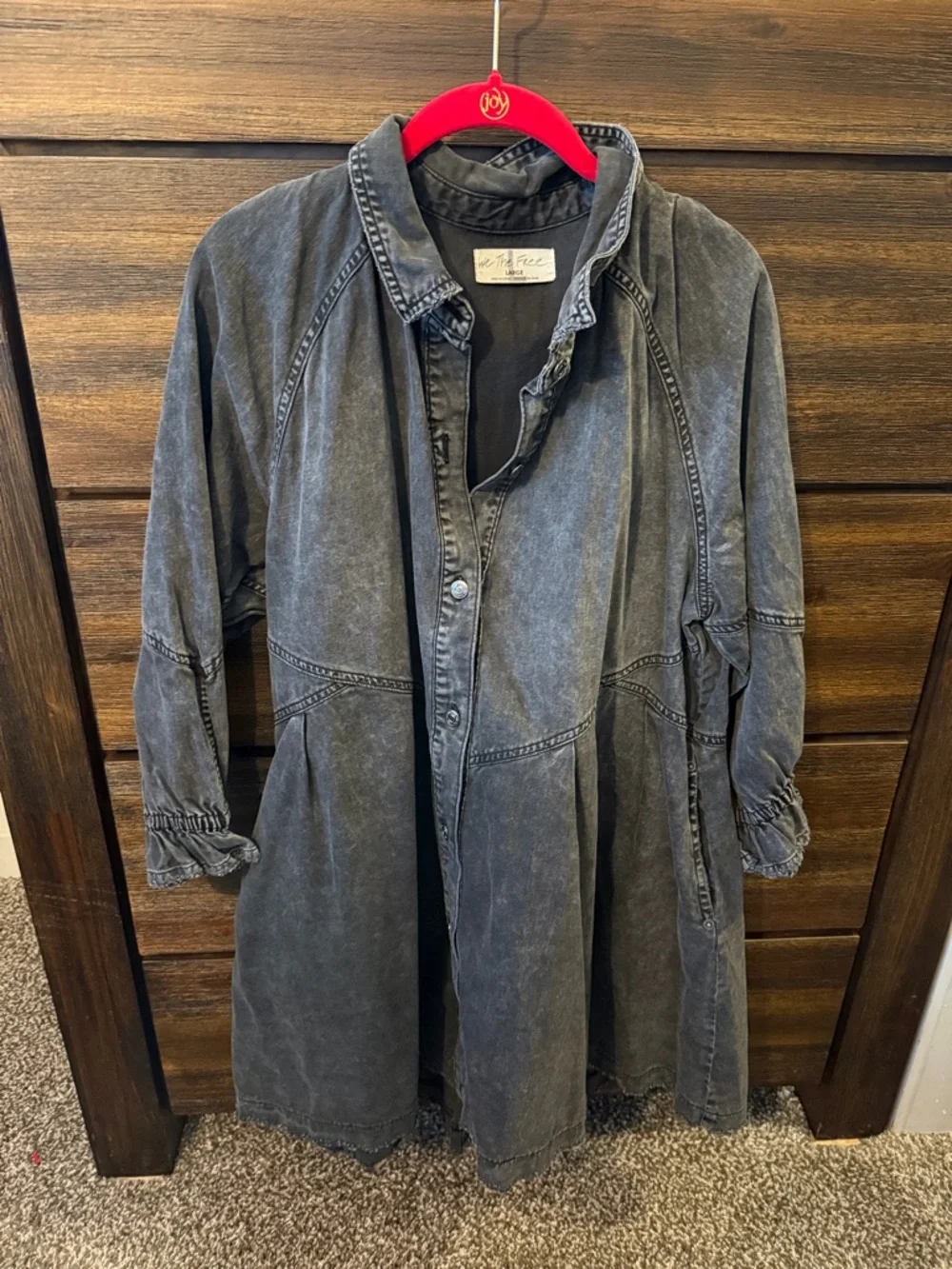 Free People Washed Black Longline Jean Dress - Picture 1 of 7